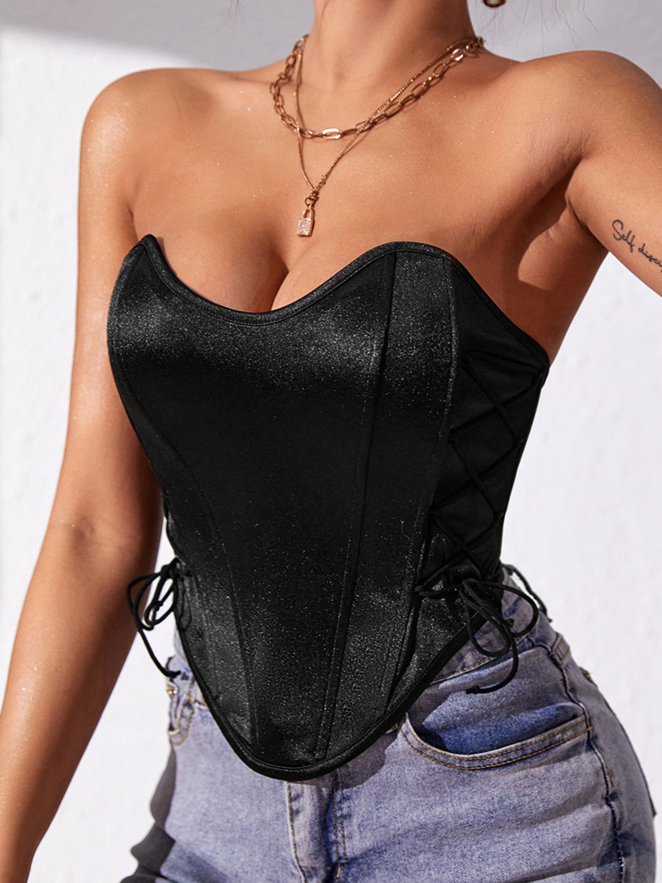 Lacey Ribbon Tube Crop Top