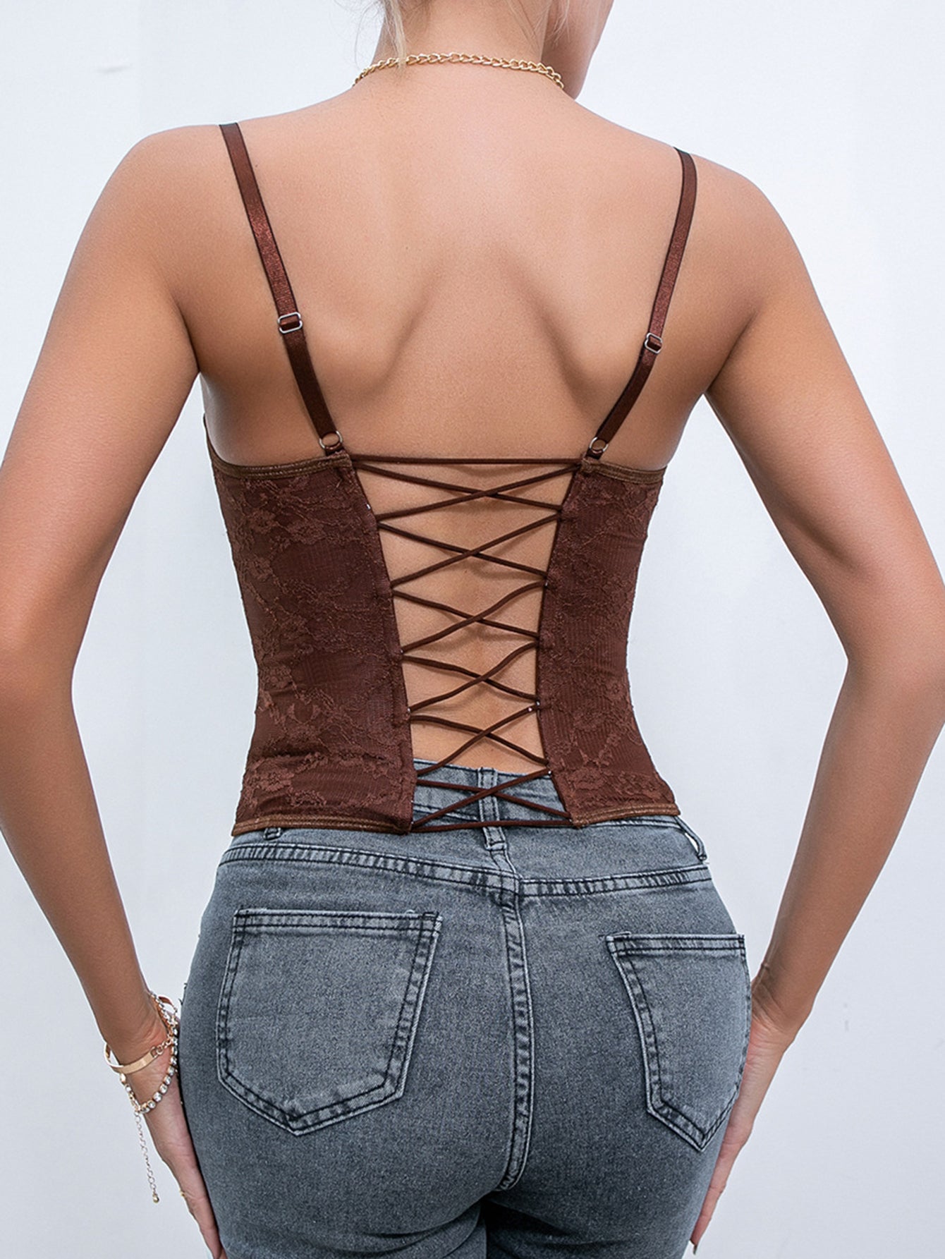 Pink Lace Hook & Eye Lace Back Strap Bustier Corset