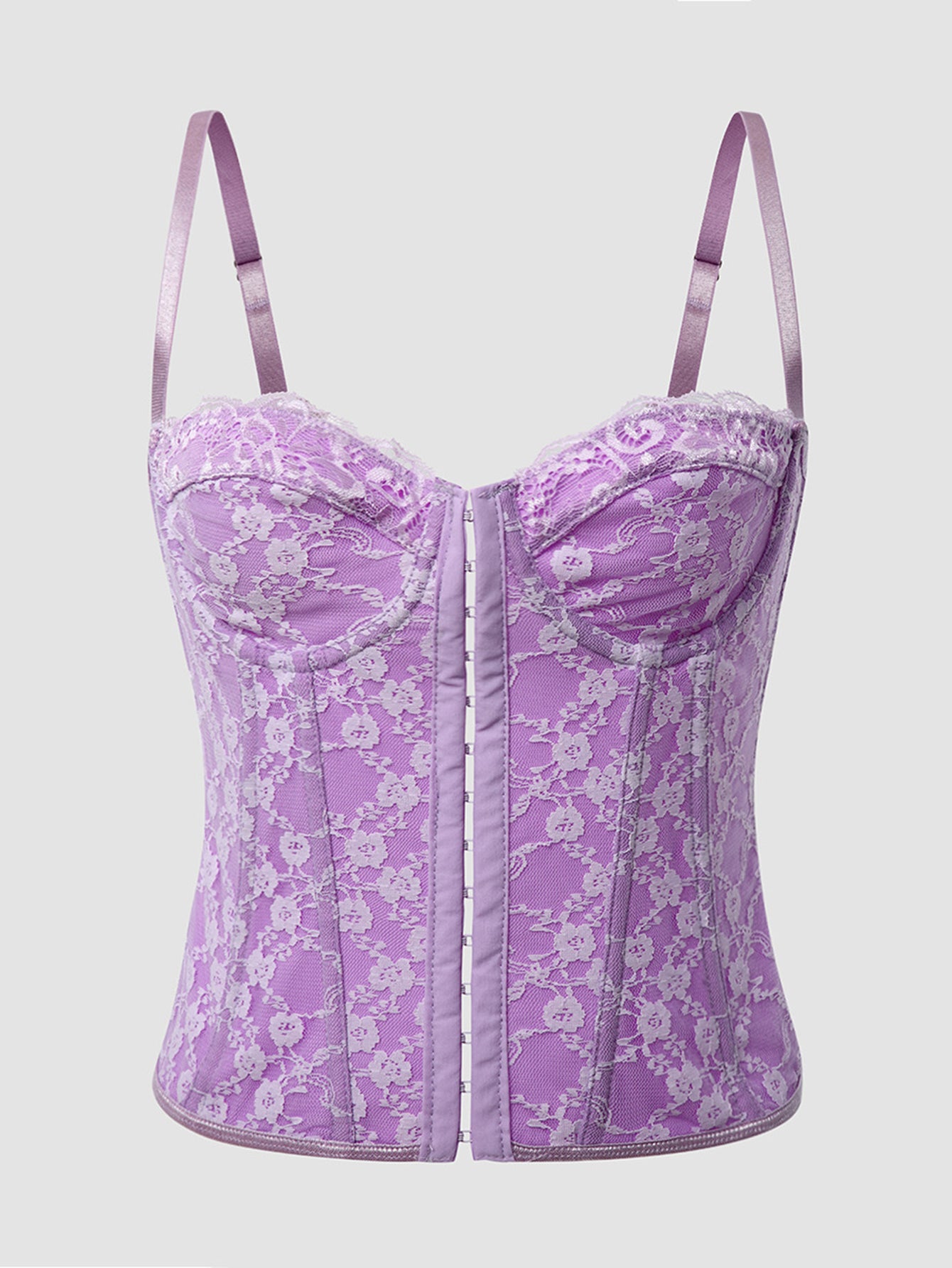 Pink Lace Hook & Eye Lace Back Strap Bustier Corset