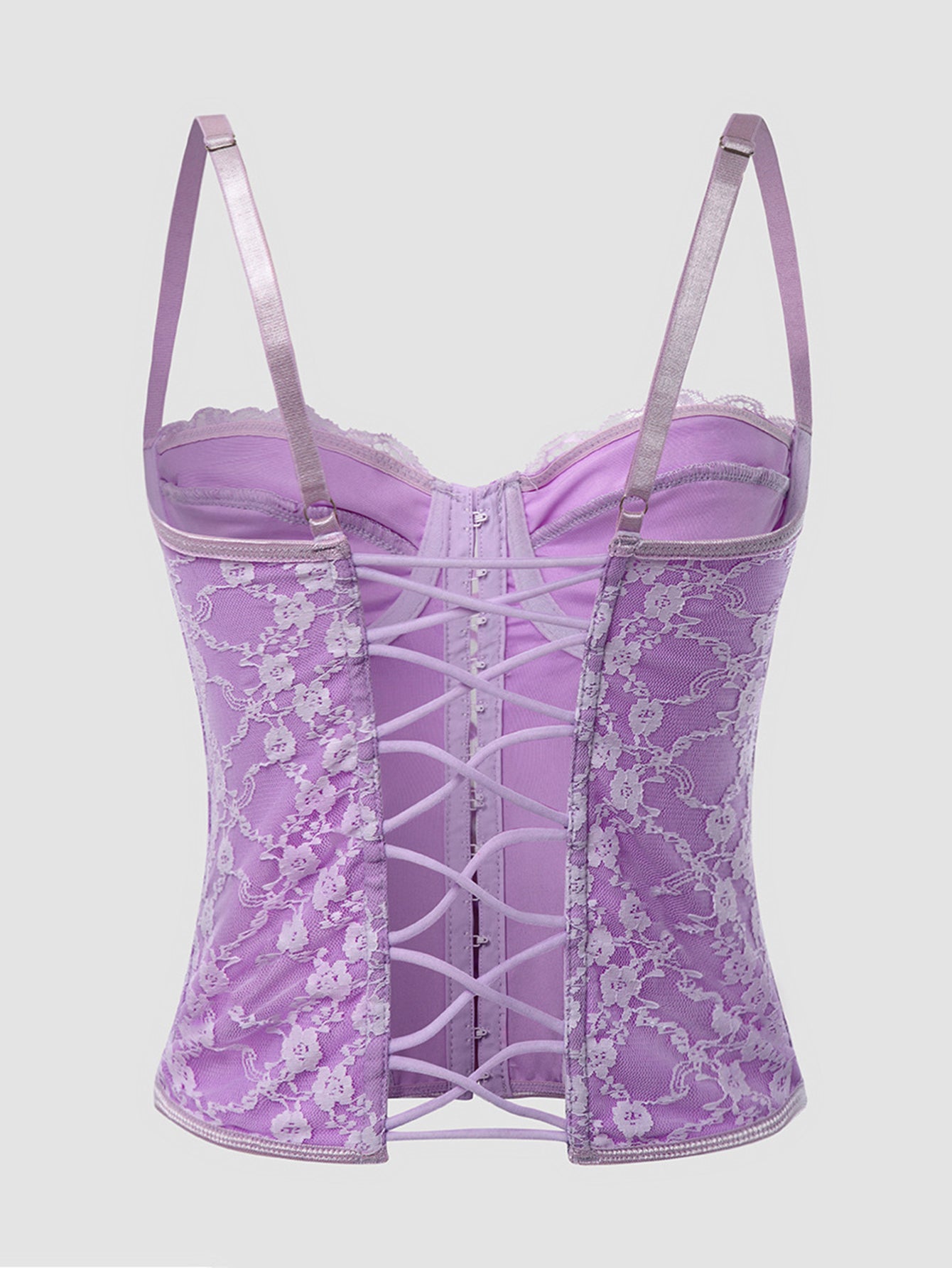 Pink Lace Hook & Eye Lace Back Strap Bustier Corset