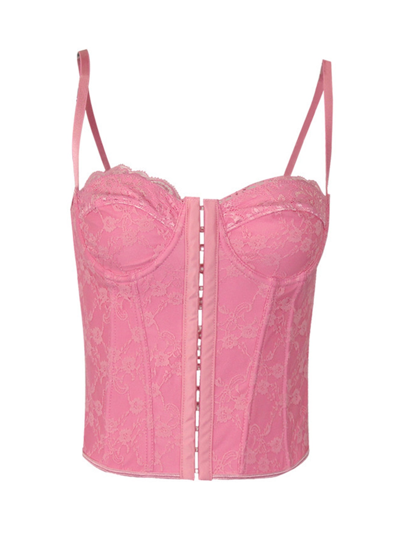 Pink Lace Hook & Eye Lace Back Strap Bustier Corset