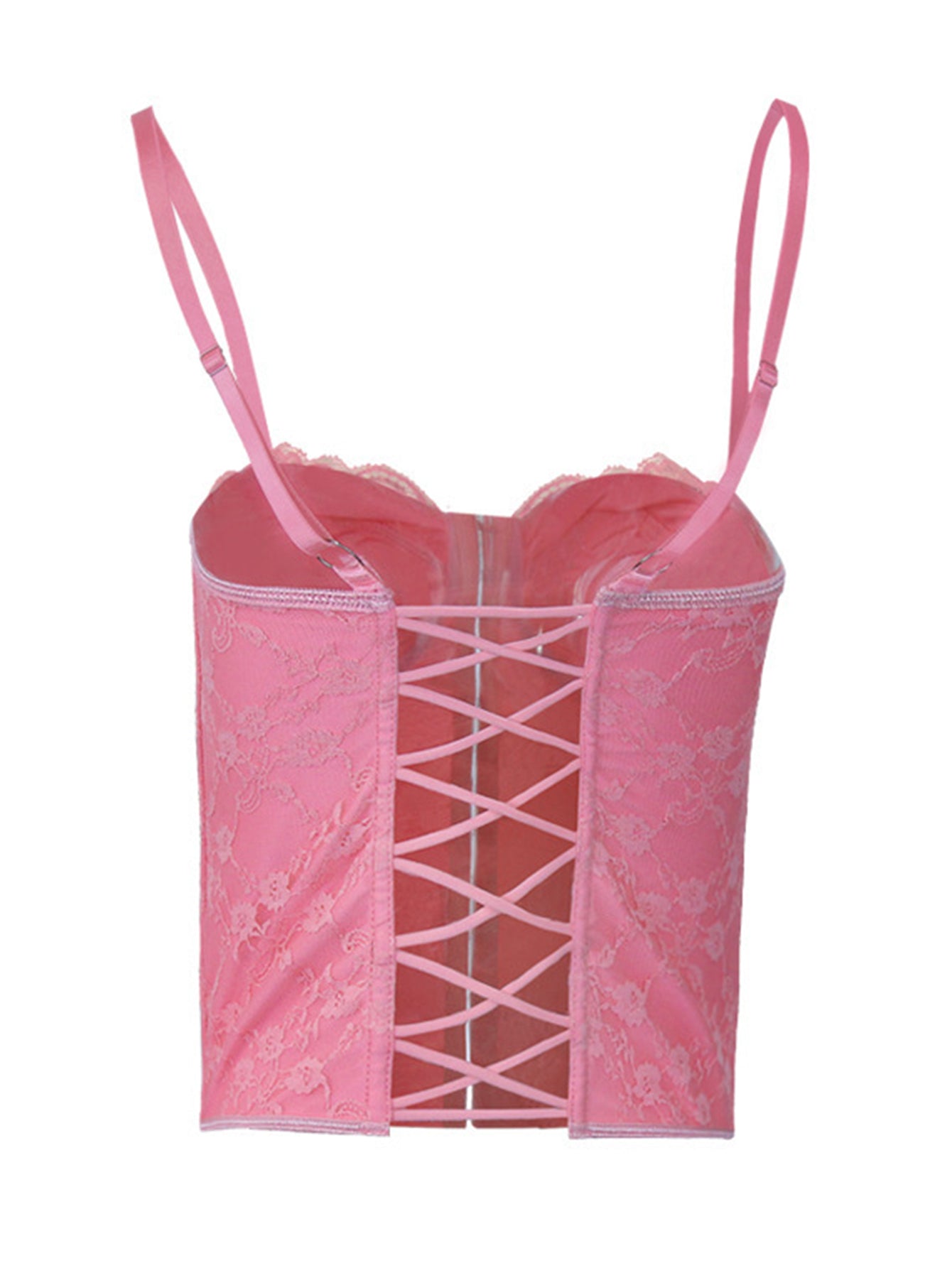 Pink Lace Hook & Eye Lace Back Strap Bustier Corset