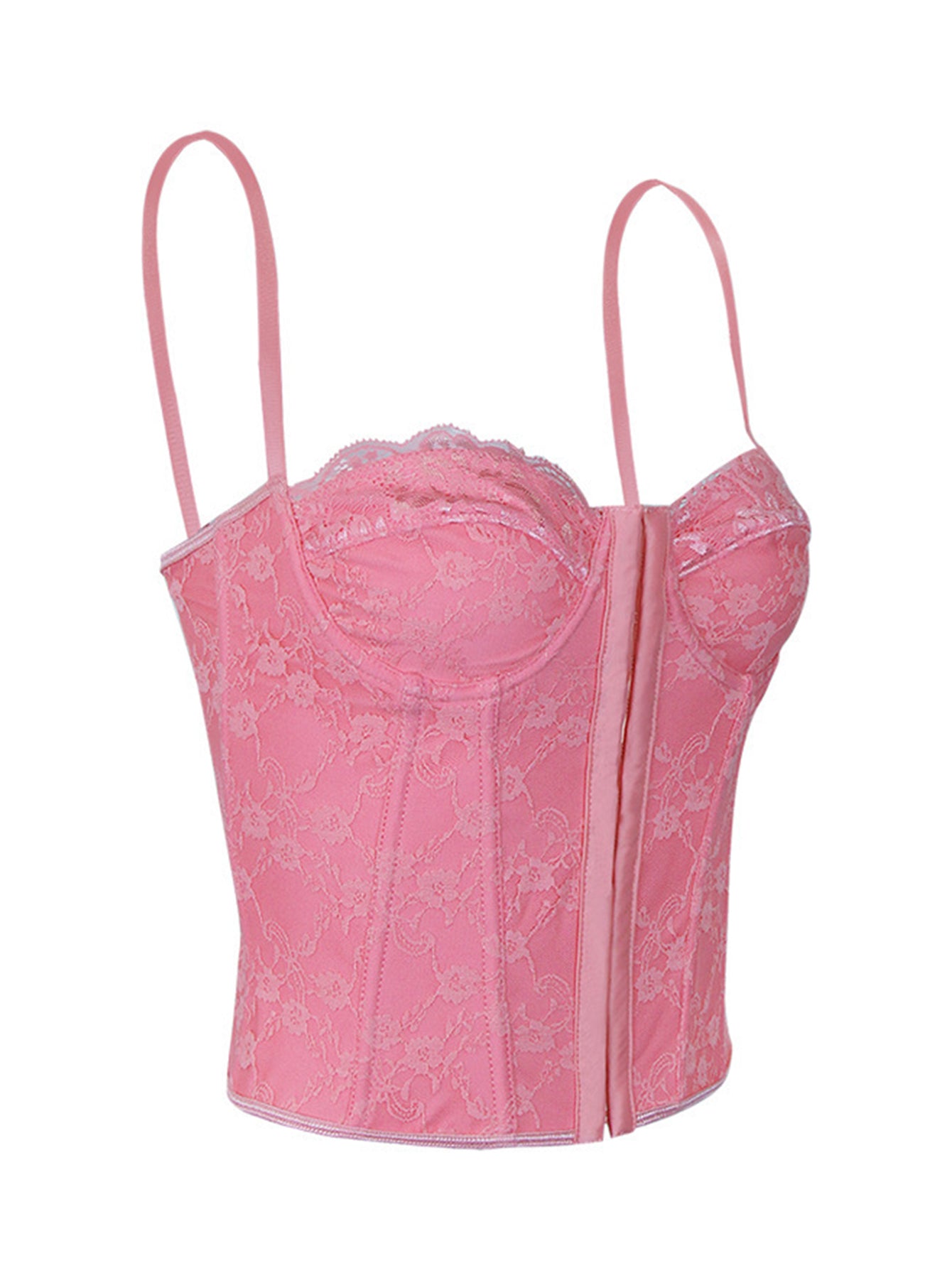 Pink Lace Hook & Eye Lace Back Strap Bustier Corset