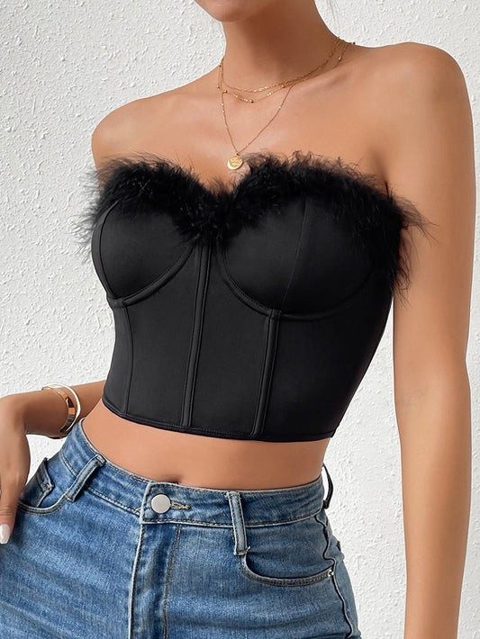 Feather Trim Buster Crop Top