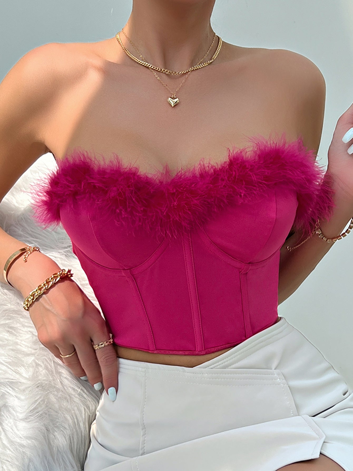 Feather Trim Buster Crop Top