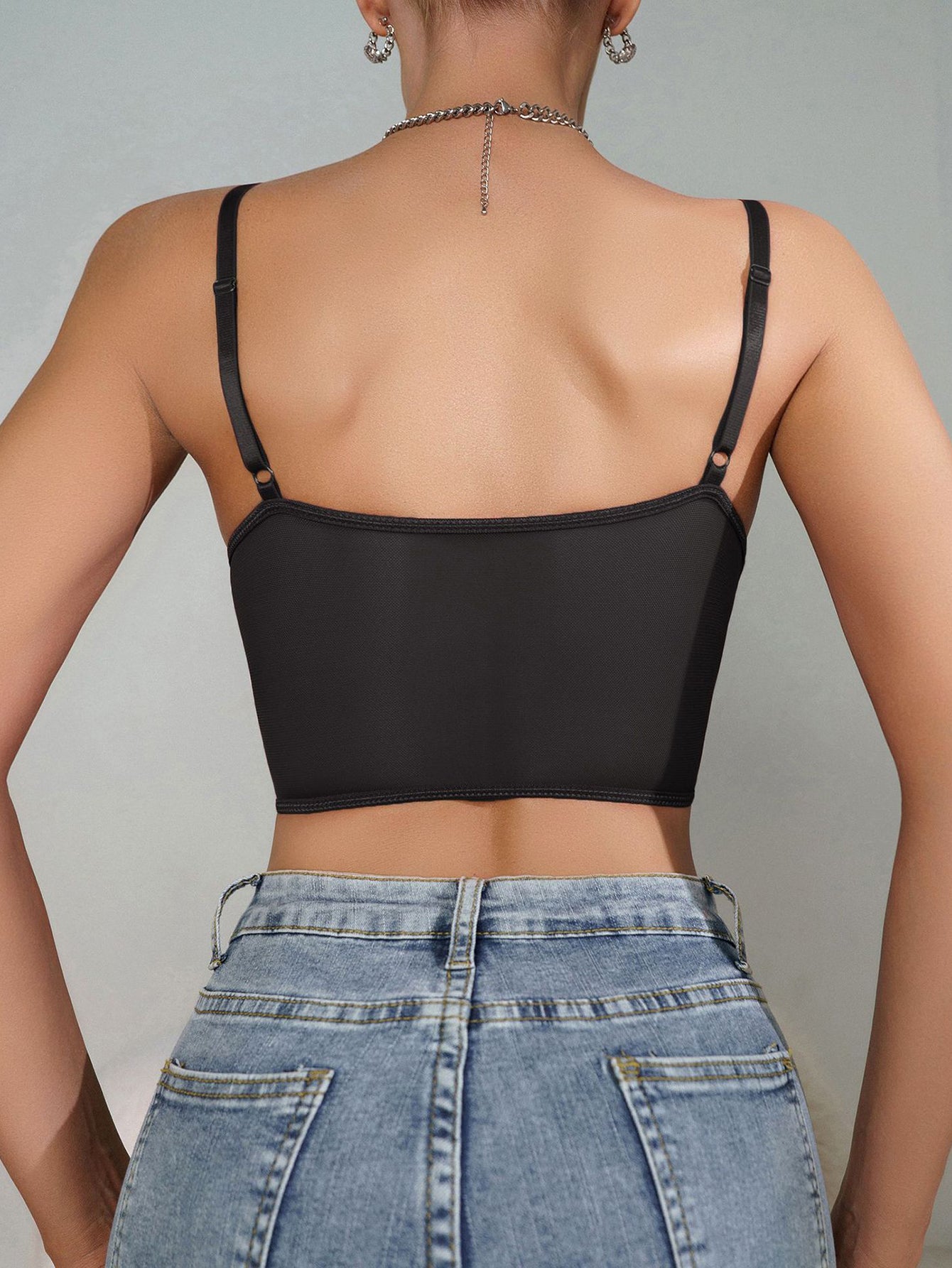 Hollow Sheer Waist Cincher Pure Seduction Style Sexy Lace Trim Thin Strap Camisole