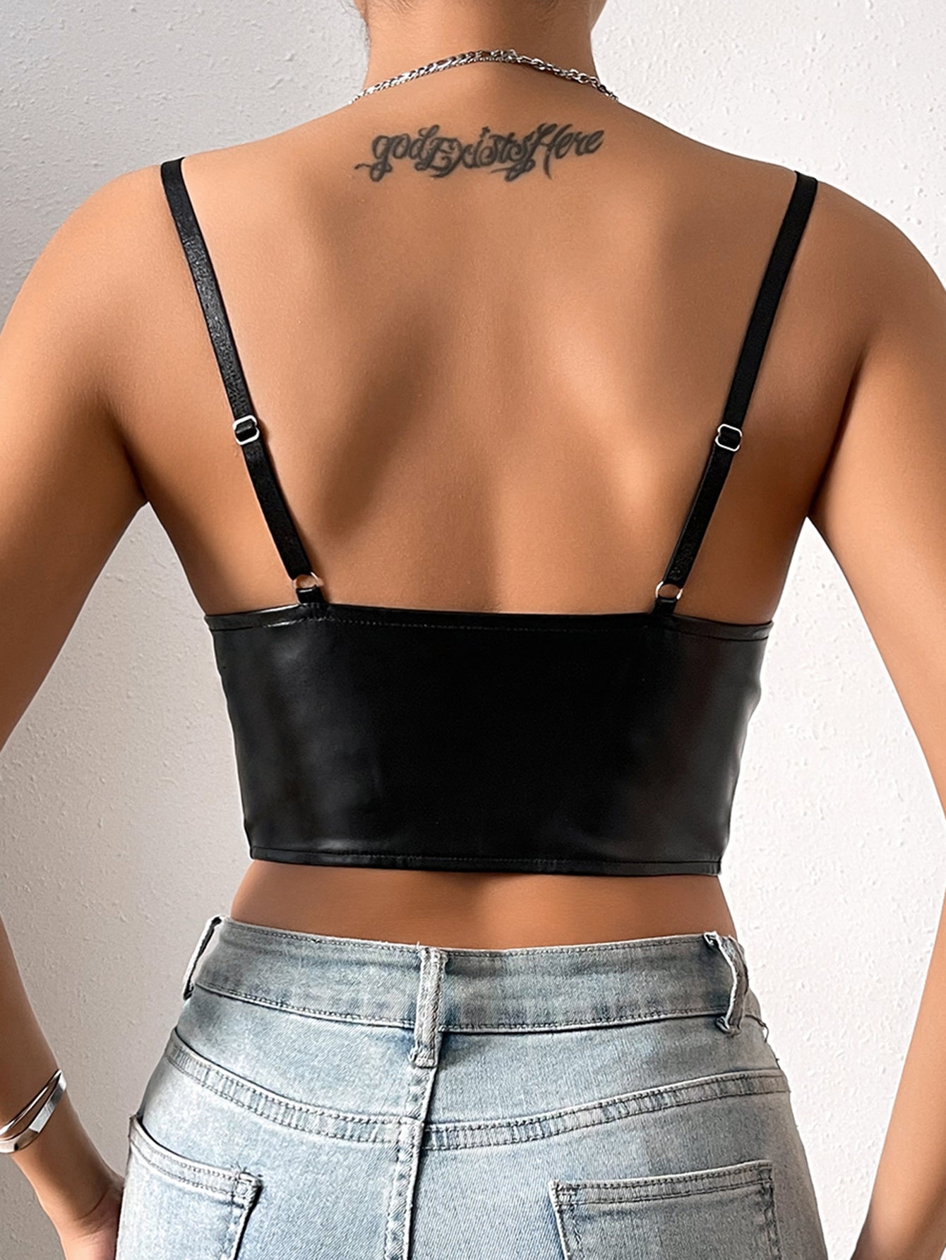 Black Faux Leather Wasit Cinched Bustier